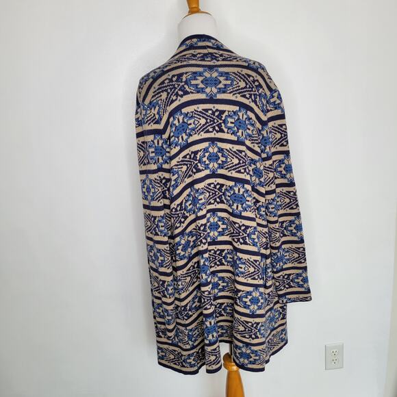 NEW Lucky Brand Scarf Print Cardigan Shawl Collar Open Blue Women Large - Picture 4 of 12
